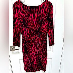 Gina Bacconi Red and Black Dress with 3/4 Sleeves, Size 6, Lined, Twist Front